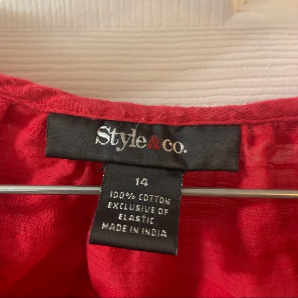 Style & Co Red-Pink Scoop Neck Short Sleeve Blouse - Picture 2 of 7